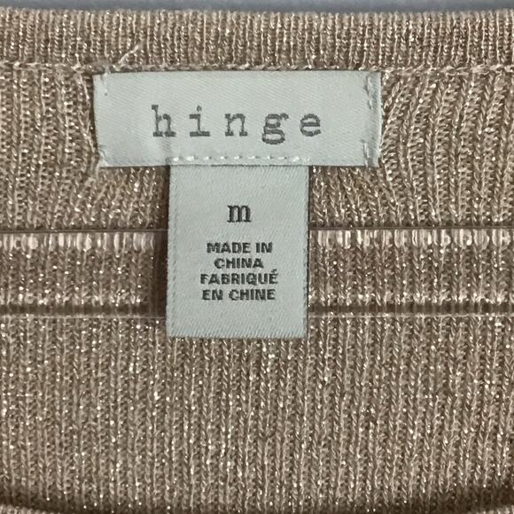 HINGE Rose Gold Metallic Bell Sleeve Tight Knit Pullover Sweater Top sz M - Picture 8 of 8